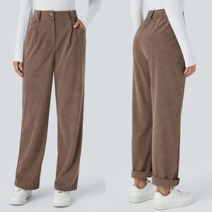 Halara Brown Corduroy High Waited Wide Leg Pants Womens Size Large Regular Cords